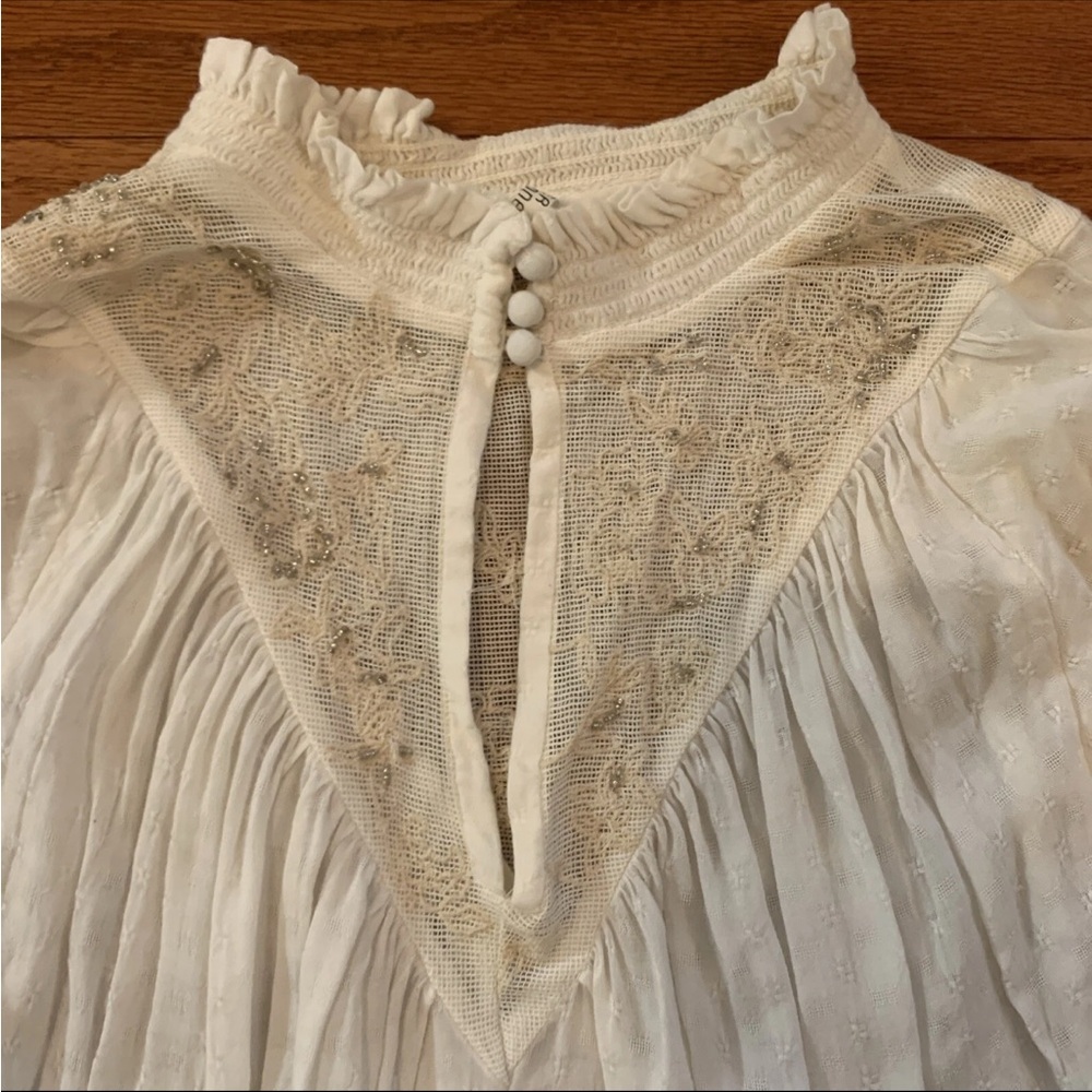 Women's Cream Beaded Highneck Dolman Featherbone Edda Peasant Long-Sleeve Size S - Picture 6 of 8